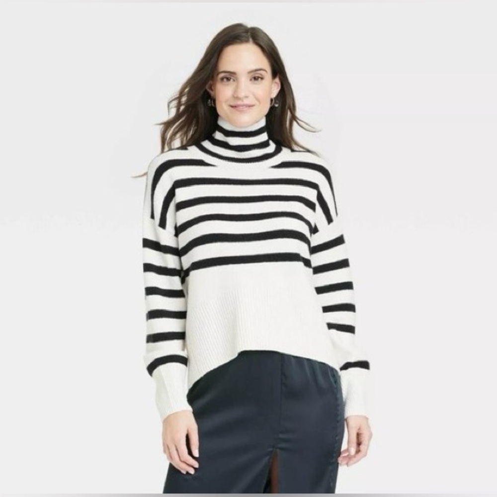 A New Day women’s mock neck turtleneck striped pullover knit sweater, sz M